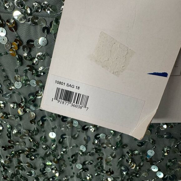 NWT MAC DUGGAL Butterfly Sleeve Tea length sequin dress Sage Size 18 - Picture 12 of 13